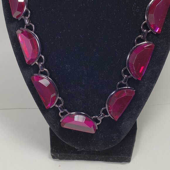 Coldwater Creek Statement Necklace – Bold Black, Half-Moon Beads, Pink Gemstones - Picture 5 of 13
